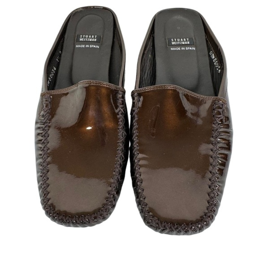 Stuart Weitzman Patent Leather Mules‎ Women 7.5 Turtle Brown - Picture 12 of 15
